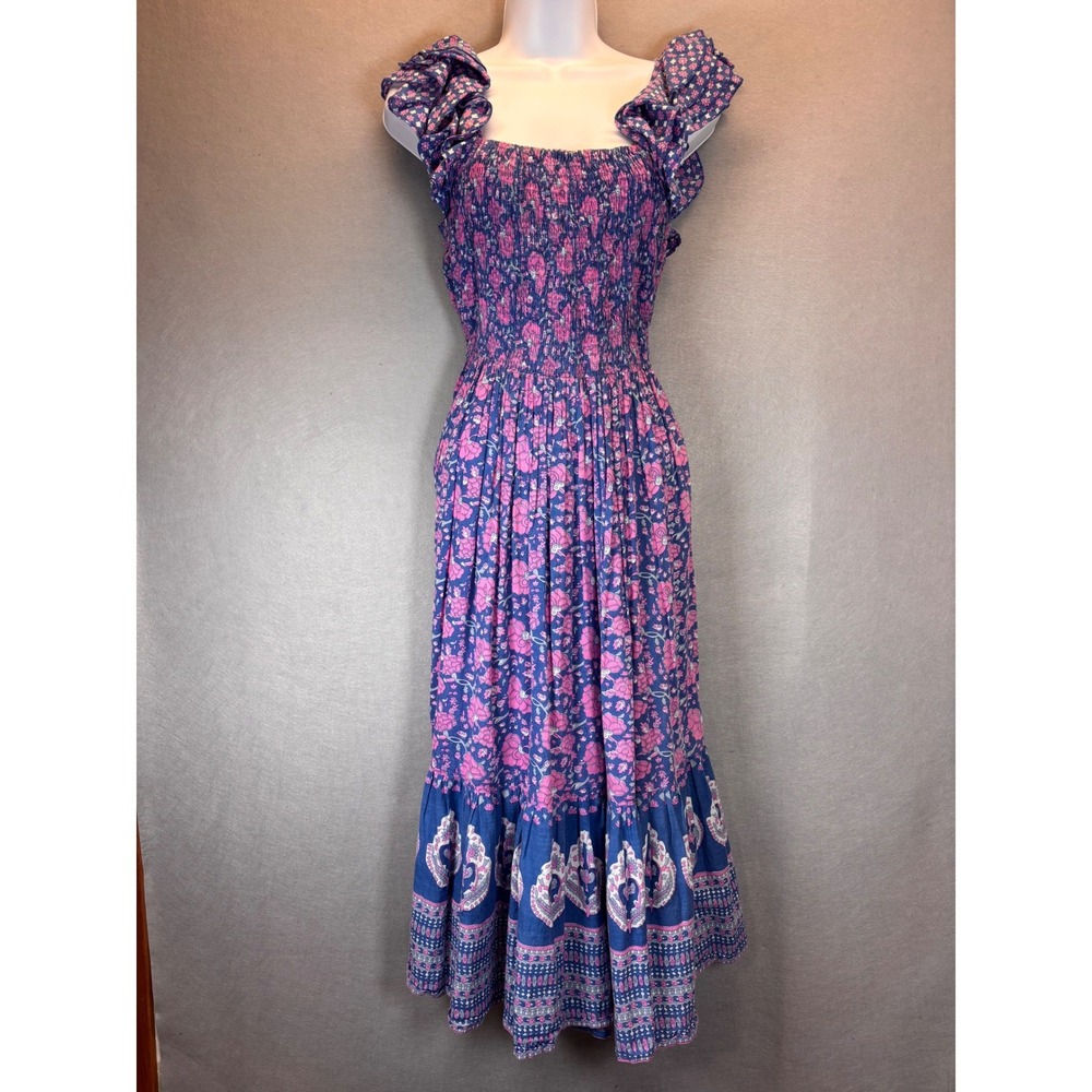 Mille Resort & Travel Olympia Dress Carnaby Floral XS Smocked‎ Ruffle pockets - Picture 2 of 11